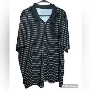 Real Essentials Mens Black & White Striped Polo Shirt